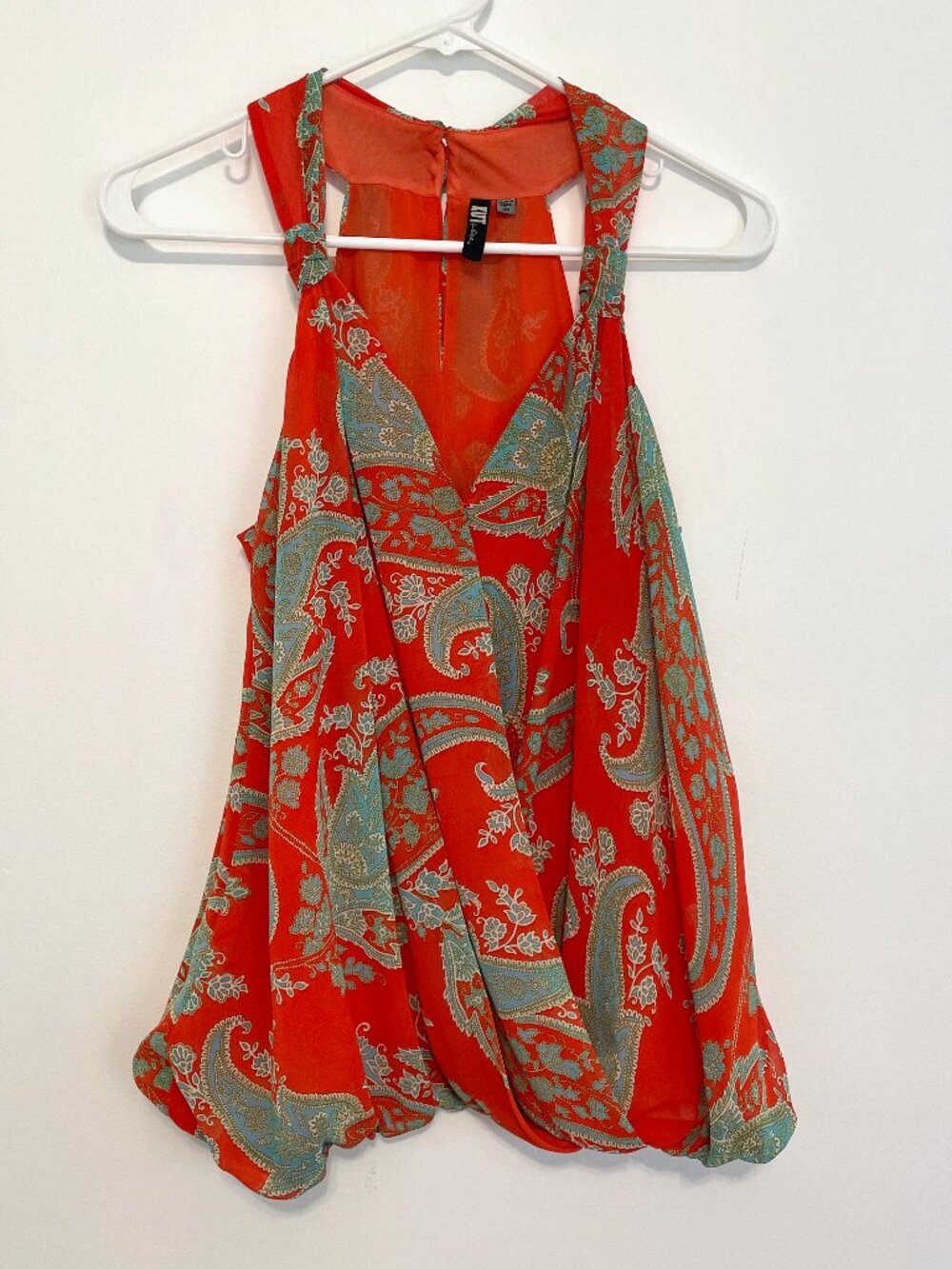 KUT FROM THE KLOTH Orange Blue Paisley Surplice Faux Wrap Sleeveless Tank Blouse - Picture 2 of 12